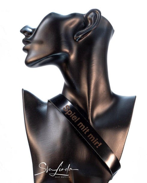 SiaLinda: YOU Lackleder Halsband schwarz, individuelle Gravur, personalisiert, ohne O - Ring - SiaLinda.com